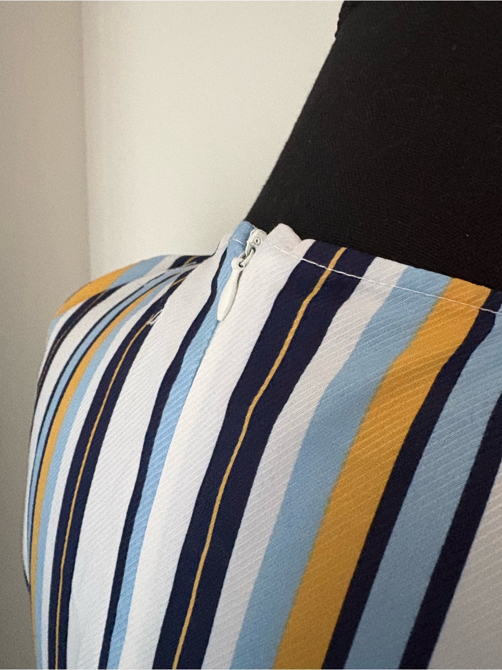 Sleeveless Striped Wrap Jumpsuit in White, Navy & Yellow - Picture 3 of 11